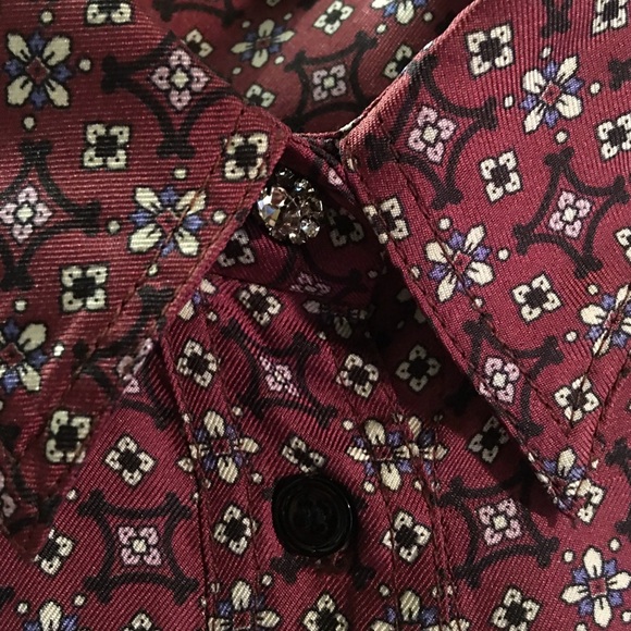 SANDRO Thia Printed 100% Silk-twill Shirt Blouse In Bordeaux Size 4 - Picture 12 of 16